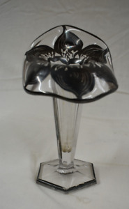 Antique Sterling Silver Overlay Jack In The Pulpit Flower Bud Lily Vase 1900