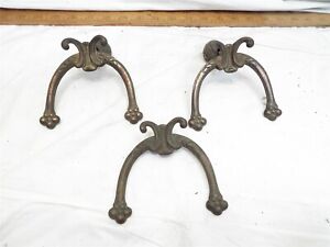 3 Antique Victorian Hall Tree Bench Coat Rack Ornate Cast Iron Double Wall Hooks