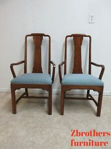 Pair Ethan Allen Canova Campaign Style Dining Room Arm Chairs Cherry