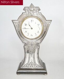 Antique Art Nouveau Silver Fronted Mantel Clock Charles Green Co B Ham 1909 