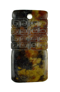 Colorful Chinese Ming Dynasty Style Nephrite Jade Axe Pendant
