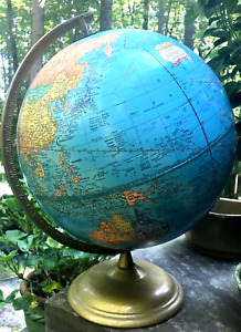 Vintage 12 Cram S Imperial World Globe On Gold Metal Base Made In Usa