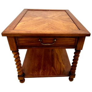 Vintage Table With Drawer Barley Twist Legs Bottom Large Shelf Top Walnut Inlays