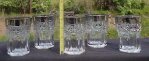 Eapg Clear With Platinum Stain Reverse 44 Set Of 5 Flat Water Tumblers