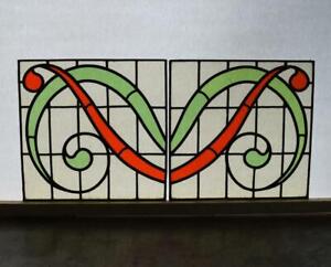 Pair Of Antique French Stained Glass Panels With Leaded Glass