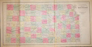 1887 Map The State Of Kansas 17 X 33 Free S H 020