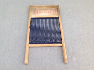 Antique Primitive Best Made Cobalt Blue Enamelware Wooden Washboard