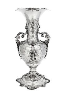 Fine Italian 925 Sterling Silver Handmade Ornate Leaf Floral Vase With Handles