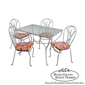 Salterini Art Nouveau Style Vintage Iron 5 Piece Patio Table Chair Garden Set