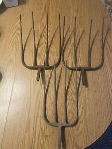3 Antique Primitive Forged 4 Tine Prong Pitch Hay Fork