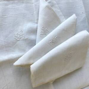 4 Four Md Monogram Set Of 4 Lawn Linen French Linen Handkerchief Napkin White E