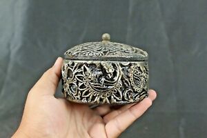 Wooden Carving Box Antique Style Small Rustic Painted Floral Design Carved Box