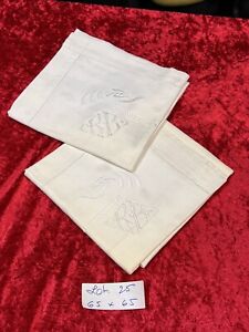 No 25 Superb Pair Of Pillowcase Pillow Pure Linen Monogram R B Linen Antique