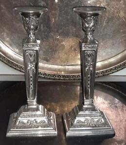 Pair Of Elegant Silver Plated Adam Style Bacchanalian Candlesticks