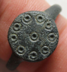 Rare Genuine Ancient Roman Byzantine Bronze Ring Artifact Intact Cross Star