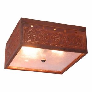 Square Ceiling Light With Punched Chisel In Rustic Tin