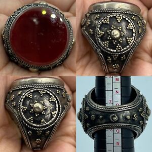 Wonderful Old Afghan Agate Old Silver Rare Unique Islamic Lucky Ring