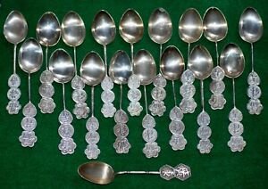 Antique Chinese Coin Silver 90 Set Of 18 Demitasse Spoons