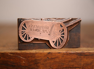 Vintage Letterpress Printing Block Lime Sower Seed Wagon Horse Drawn Farm Wagon