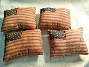 Primitive Patriotic Farmhouse Flags Red White Blue Bowl Fillers Grunged Set Of 4