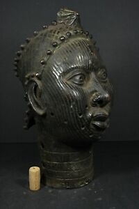 African Benin Bronze Ife Oni Royal King Head Nigeria African Tribal Art