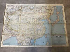 Vintage National Geographic Map Of China 1945