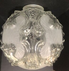 Vtg 3d Frosted With Clear Heavy Glass Shade Ceiling Light Fixture 3 1 8 Fitter