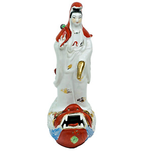 Guan Yin Kwan Yin Goddess Fish Sculpture Famille Rose Porcelain 9 1 2 Tall By 6
