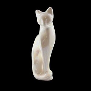 Tall Sleek Ceramic Iridescent Sitting Cat Figurine White With Iridescent Glaze