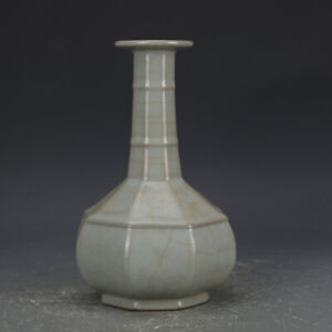 10 China Song Porcelain Guan Kiln Lavender Grey Glaze Eight Sides Flower Vase