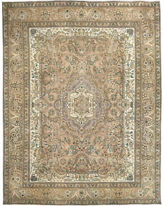 One Of A Kind Floral Medallion Wool 10x13 Distressed Vintage Oriental Rug Carpet