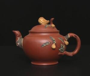 Jiang Rong Signed Old Chinese Handmade Yixing Zisha Teapot W Peach