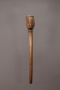 Rare Unusual South African Tribal Art Zulu Knobkerrie Club With Carved Head Mask