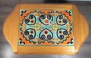 Antique Vintage Tudor Pottery California Tile Top Side Table Spanish Influenced