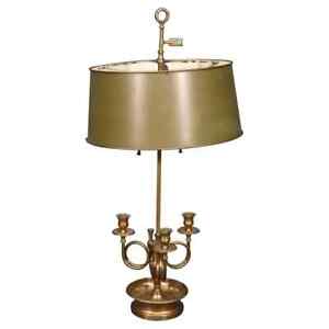 French Brass Bouillotte Lamp With Tole Metal Shade Circa 1940