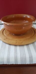 19th Century Stoneware Redware Pumpkin Color Mixing Batter Bowl Rolled Lip Great