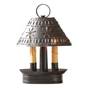 New Primitive Early Smokey Black Punched Tin Lamp Electric Candle Light
