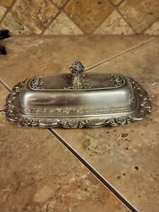 Rose Design Butter Dish Silver 3 Pieces