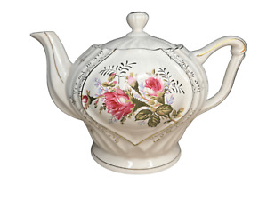 Vintage Porcelain Musical Floral Teapot Made In Japan