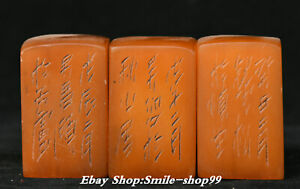 China Shoushan Stone Carved Fengshui Inscription Characters Words Signet Seal