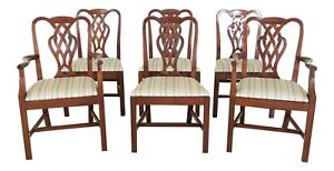 Lf49514ec Set Of 6 Baker Chippendale Mahogany Dining Room Chairs