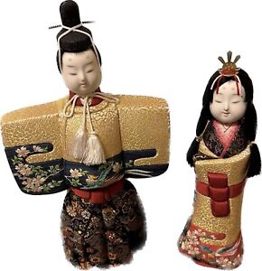 Japanese Wooden Doll Set Japanese Emperor Princess Handmade In 1999