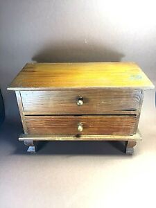 Antique Homemade Chest Grandfather Made Play Size Portugal Scrap Wood Two Drawer