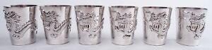 Antique Shot Glasses Meiji Export Dragon Barware Cups Japanese Silver