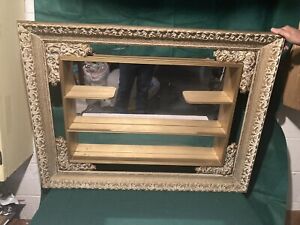 Mid Century Shadow Box Wall Shelf Mirror Gold Gilded Wood Large 31 X 41 