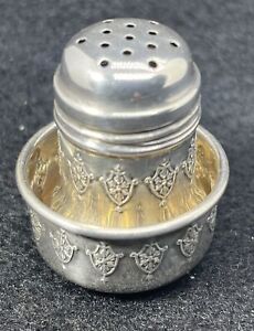 Antique Sterling Silver Repousse Design Salt Cellar Pepper Shaker Set