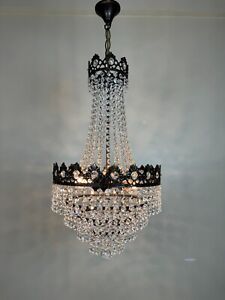 Antique Vintage French Swarovski Crystals Chandelier Lighting Ceiling Lamp 1960s