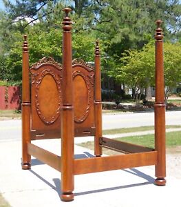 Gorgeous Walnut Empire Victorian Poster Bed With Beautifully Carved Headboard