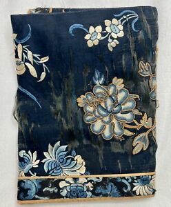 Antique Chinese Blue Silk Kesi Embroidered Panel 92601