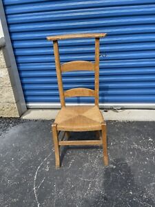 Vtg Wood Shaker Country Wicker Woven Rush Seat High Ladderback Side Accent Chair